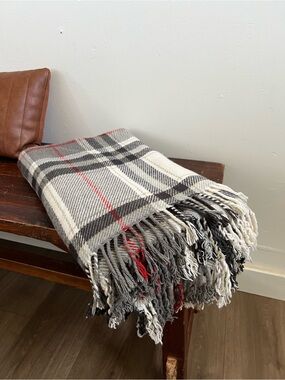 Pottery Barn Black, Gray & Cream Plaid Throw